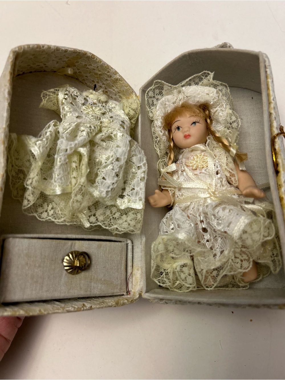 Porcelain Doll in Cream Lace Dress